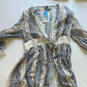 Swim cover up sheer maxi floral blue